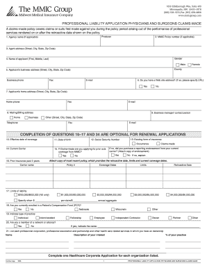 Professional Liability Application for Physicians and Surgeons