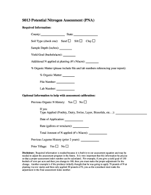 Potential Nitrogen Assessment Form