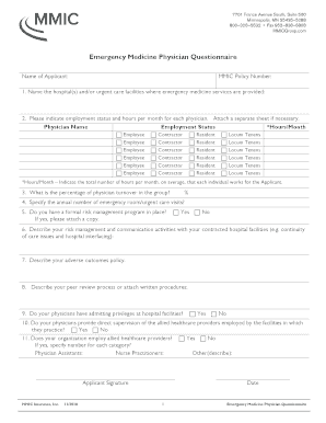 Emergency Medicine Physician Questionnaire