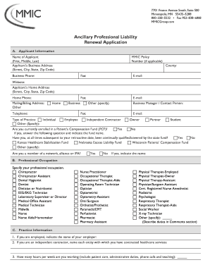 Ancillary Professional Liability Renewal Application