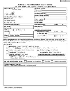Peter MacCallum Cancer Centre Referral Form