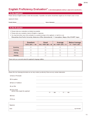 English Proficiency Evaluation Form