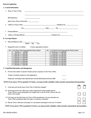 Fiduciary Liability Claims-Made Policy Renewal Application