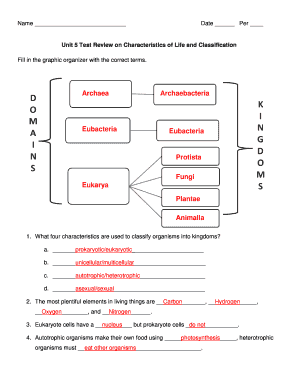 Unit 5 Test Review on Characteristics of Life and Classification