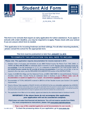 Student Aid Form 2015