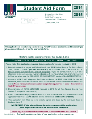 Student Aid Form 2014