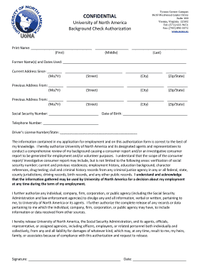 University of North America Background Check Authorization Form