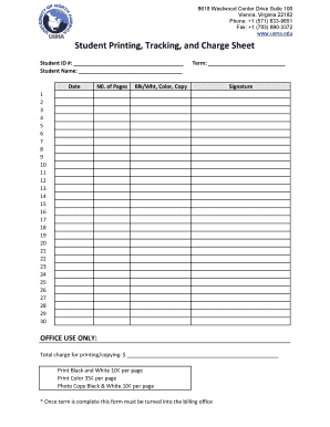 Student Printing Tracking and Charge Sheet