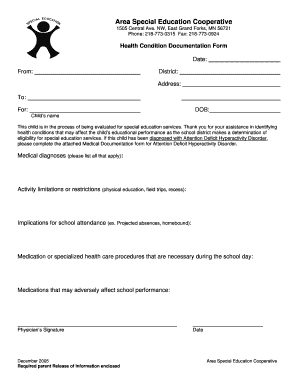Health Condition Documentation Form