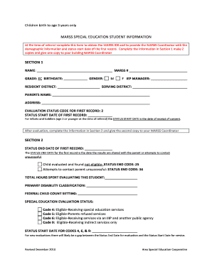 MARSS Special Education Student Information Form