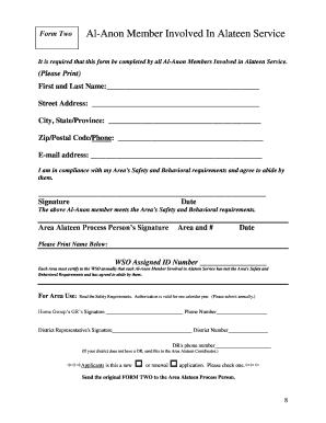 Al-Anon Member Alateen Service Form
