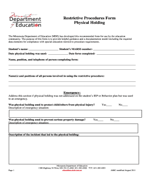 Minnesota Restrictive Procedures Form