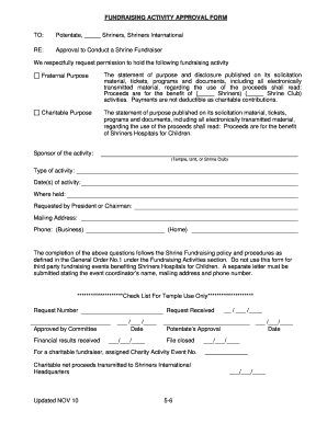 Shriners Fundraising Activity Approval Form