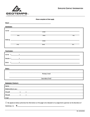 Employee Contact Information Form