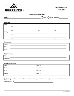 Employee Contact Information Form