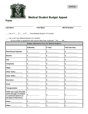 Medical Student Budget Appeal Form - Joan C Edwards