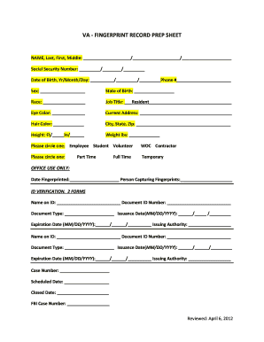 VA Fingerprint Record Prep Sheet