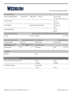 New Account Summary Sheet