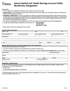 Aetna HSA Beneficiary Designation Form