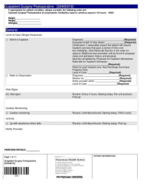 Outpatient Surgery Postoperative Orders