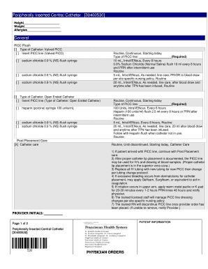 Peripherally Inserted Central Catheter Care Form