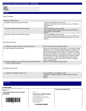 Radiologically Placed Central Catheter Order Form