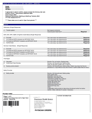 Transfer from Critical Care Form