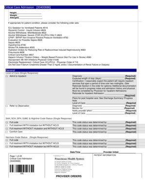 Critical Care Admission Form