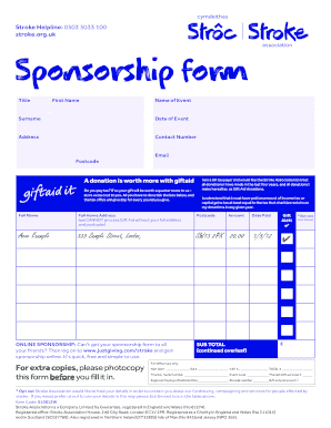 Stroke Association Sponsorship Form