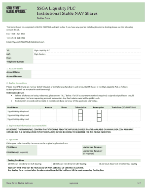 SSGA Liquidity PLC Institutional Stable NAV Shares Dealing Form