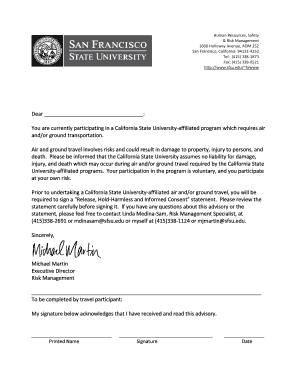 California State University Travel Release Form