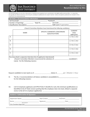 Recommendation to Hire Form