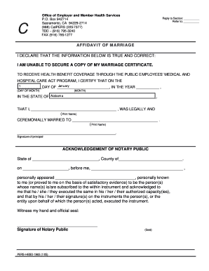 Affidavit of Marriage for Health Benefits