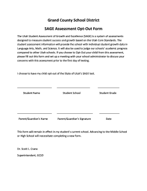 Utah SAGE Assessment Opt-Out Form