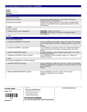 Pain Block Sedation Pre Procedure Form