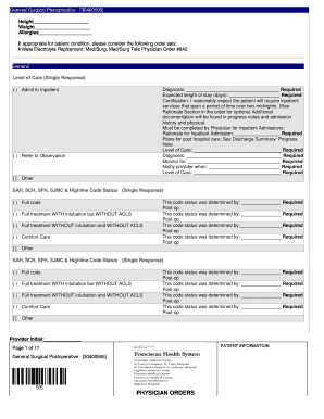 General Surgical Postoperative Form