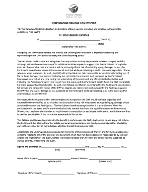 Irrevocable Release and Waiver for WILD Education Workshop