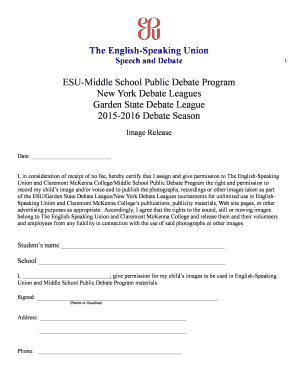 ESU Middle School Debate Program Image Release Form