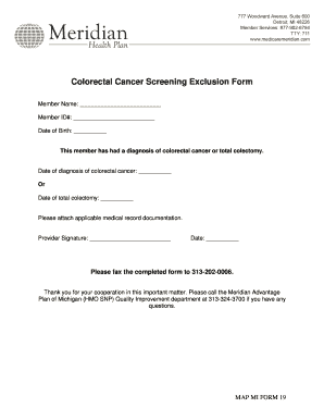 Colorectal Cancer Screening Exclusion Form