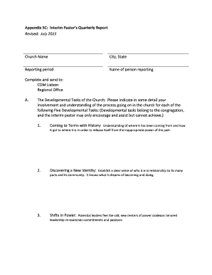 Interim Pastor Quarterly Report