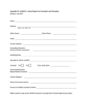 Annual Report for Counselors and Therapists