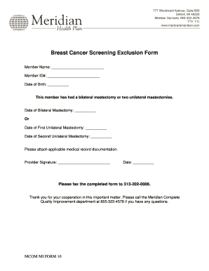 Breast Cancer Screening Exclusion Form