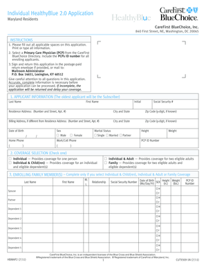 HealthyBlue 2.0 Application Form