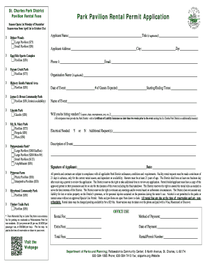 St. Charles Park District Pavilion Rental Permit Application
