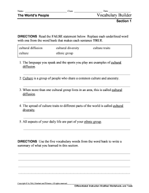 World's People Vocabulary Builder Worksheet