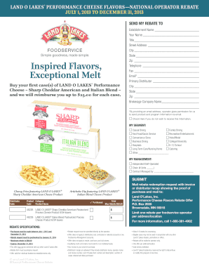 Land O'Lakes Performance Cheese Rebate Form