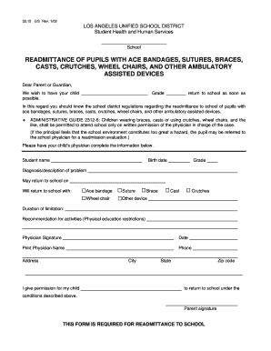 Student Readmittance Form for Ambulatory Devices