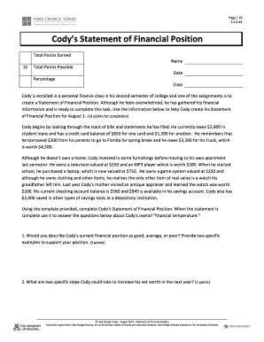 Cody's Statement of Financial Position