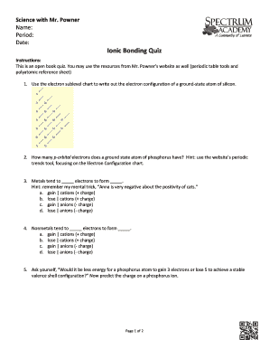 Science with Mr Powner Name Period Date Ionic Bonding Quiz - mr powner