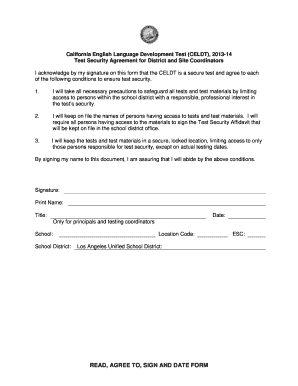 California CELDT Test Security Agreement